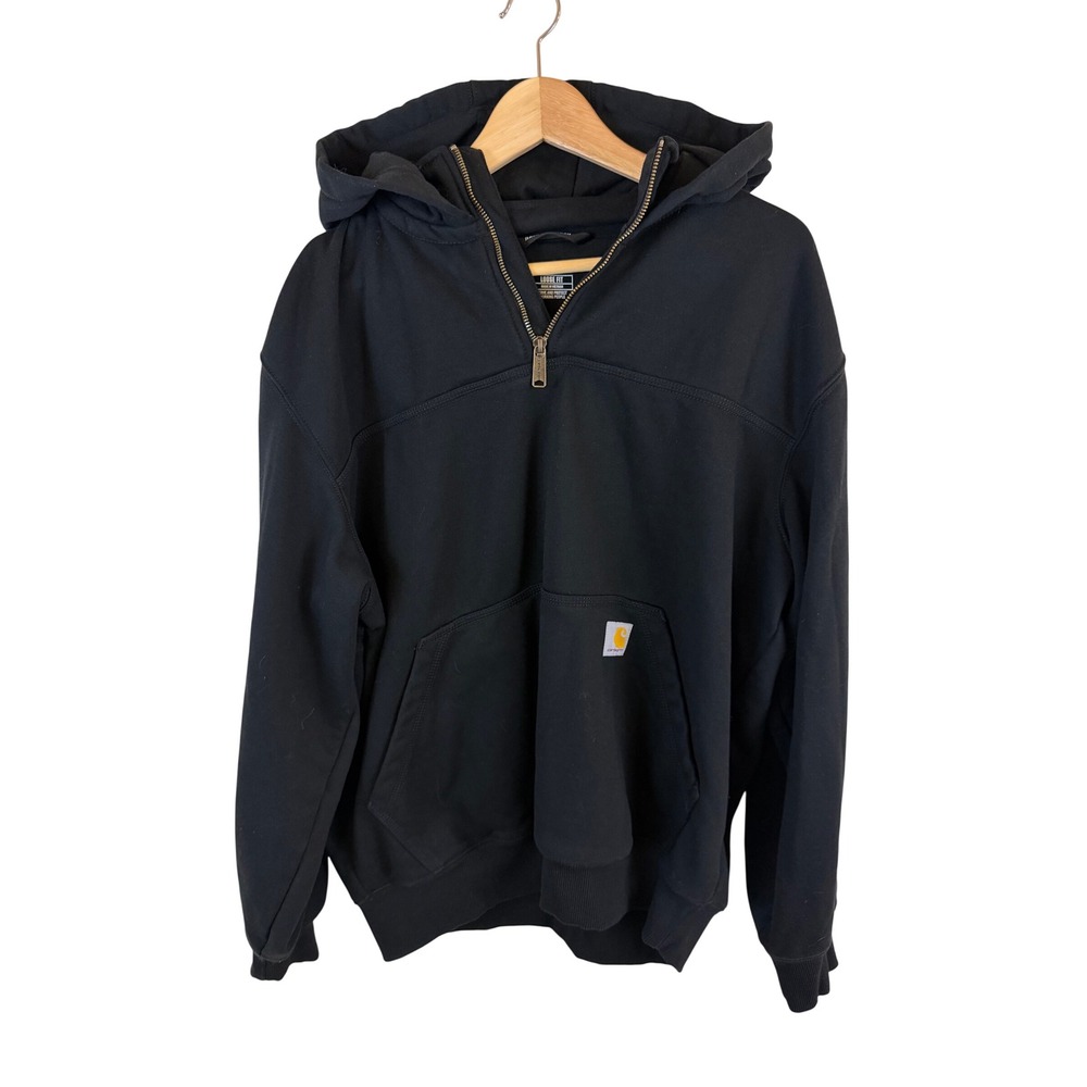 Carhartt Rain Defender Loose Fit 1/4 Zip Hoodie Mens Large Black Monogram Patch